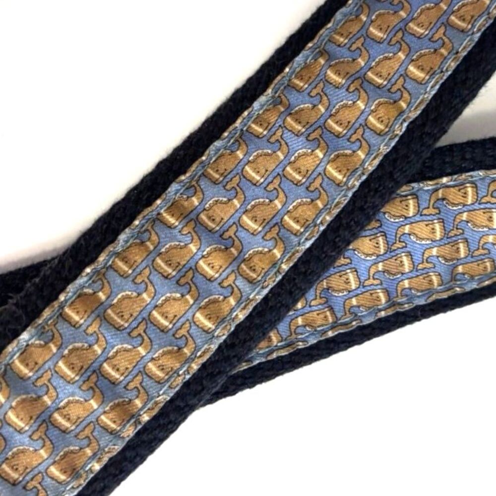 Vineyard Vines Whale Canvas Leather Belt Size 32 Navy Blue Brown Preppy